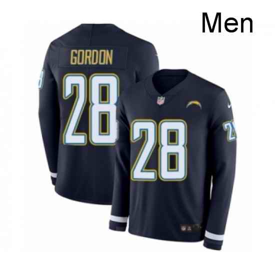 Men Nike Los Angeles Chargers 28 Melvin Gordon Limited Navy Blue Therma Long Sleeve NFL Jersey